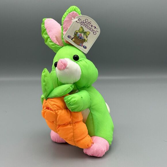DanDee Soft Expressions Green Rabbit Plush Parachute Fabric Orange Carrot Easter - Picture 1 of 10